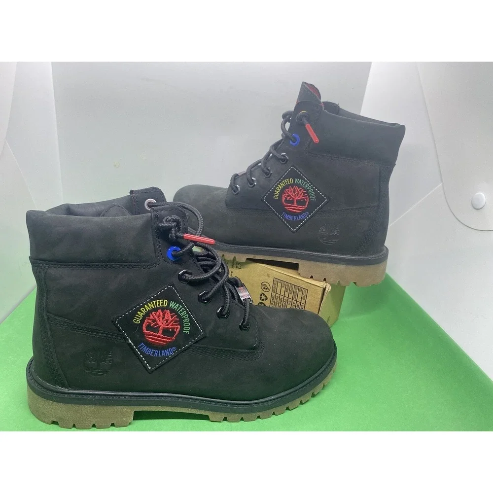 Timberland 6 inch Premium Boots Black Patch Youth Junior TB0A2A75 001 Boys Sz 7